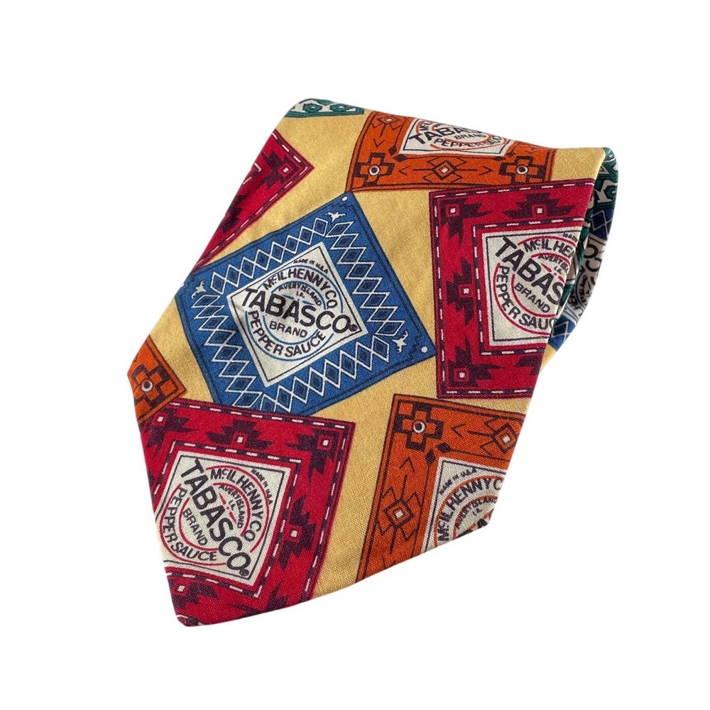 Tabasco Brand Pepper Sauce All Over Print Cotton Necktie Mens Yellow Red Blue